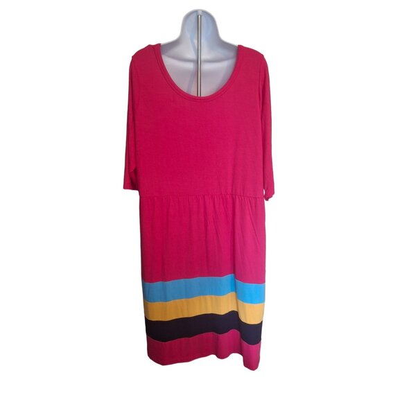 Lolly Wolly Doodle Womens Tunic Dress XXL Pink Striped Colorblock Lagenlook - Picture 2 of 9